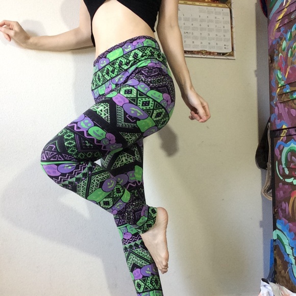 Lularoe Neon Pumpkin One Size Leggings Halloween - Picture 4 of 7